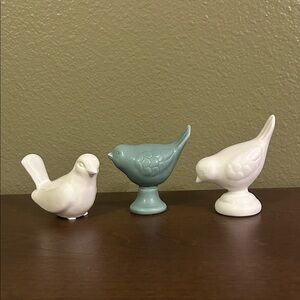 Ceramic Bird Figurines Set - White and Blue